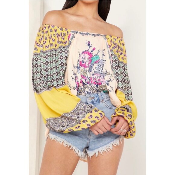 Free People Floral & Paisley Off-Shoulder Bohemian Blouse Size M - Picture 4 of 11